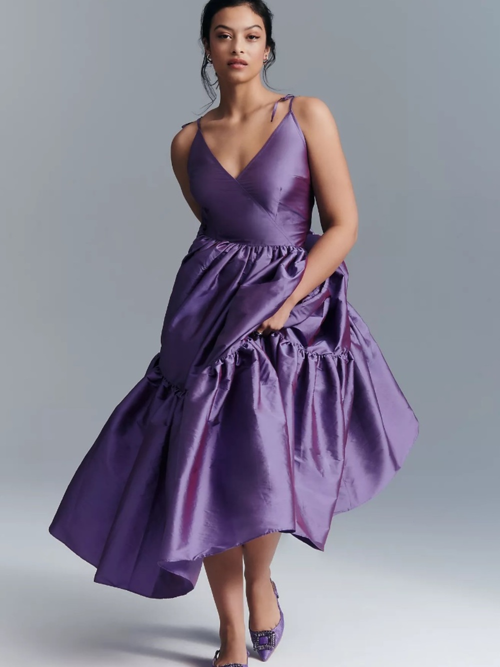 Anthropologie Bloni Tiered Shine Dress Purple Taffeta Party Dress Size XL - Picture 9 of 15